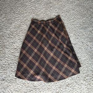 Allegra K Checkered A-Line Skirt in Brown and Tan